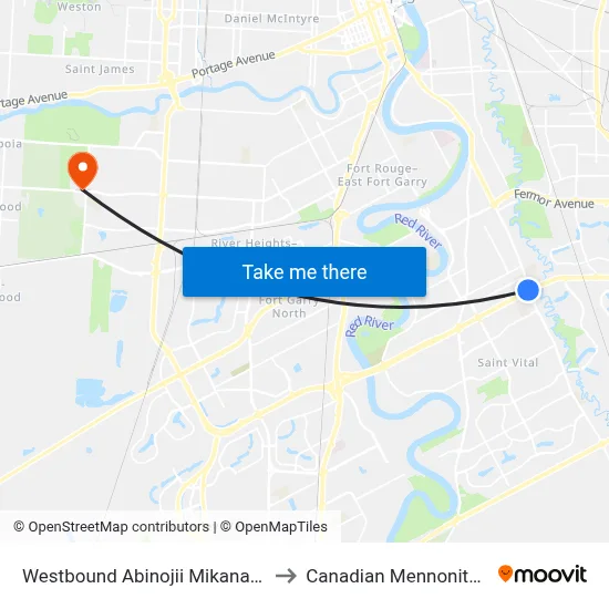 Westbound Abinojii Mikanah at St. Anne's to Canadian Mennonite University map