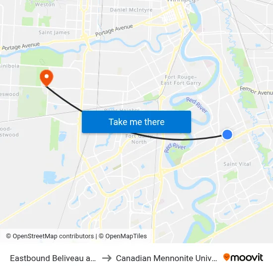 Eastbound Beliveau at Eric to Canadian Mennonite University map