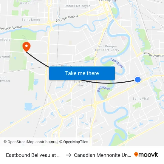 Eastbound Beliveau at Kearney to Canadian Mennonite University map