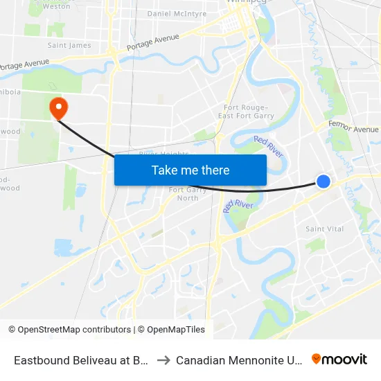 Eastbound Beliveau at Beechtree to Canadian Mennonite University map