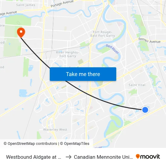 Westbound Aldgate at Dakota to Canadian Mennonite University map