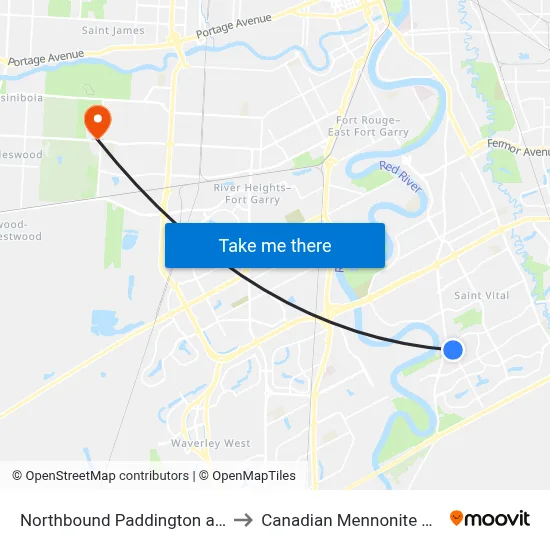 Northbound Paddington at Grimsby to Canadian Mennonite University map