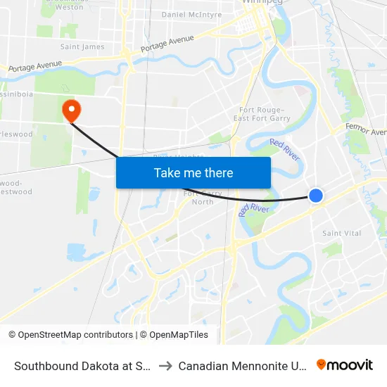 Southbound Dakota at St. Mary's to Canadian Mennonite University map