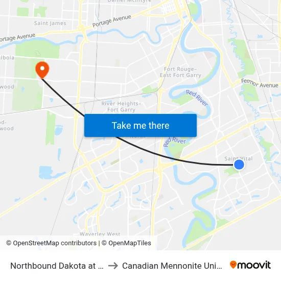 Northbound Dakota at Hyatt to Canadian Mennonite University map