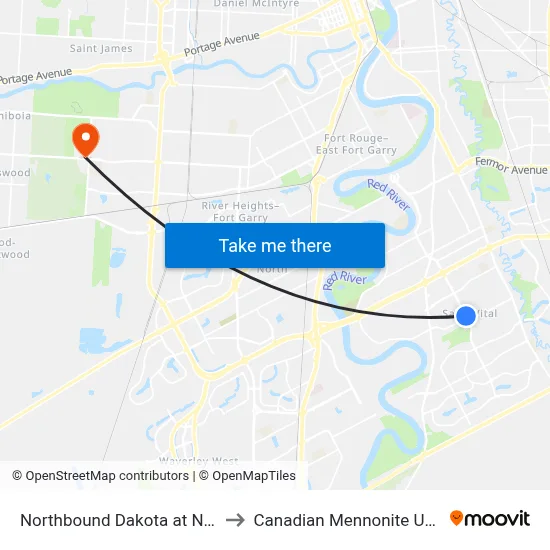 Northbound Dakota at Novavista to Canadian Mennonite University map
