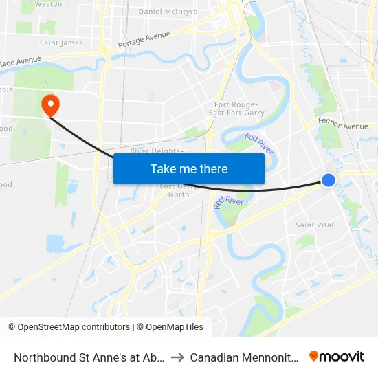 Northbound St Anne's at Abinojii Mikanah to Canadian Mennonite University map