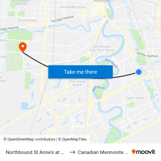 Northbound St Anne's at Worthington to Canadian Mennonite University map