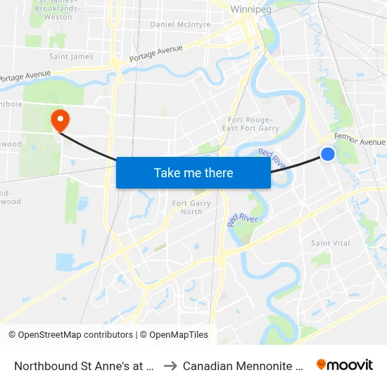 Northbound St Anne's at Fernwood to Canadian Mennonite University map