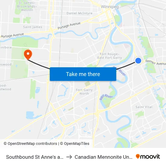 Southbound St Anne's at Regal to Canadian Mennonite University map