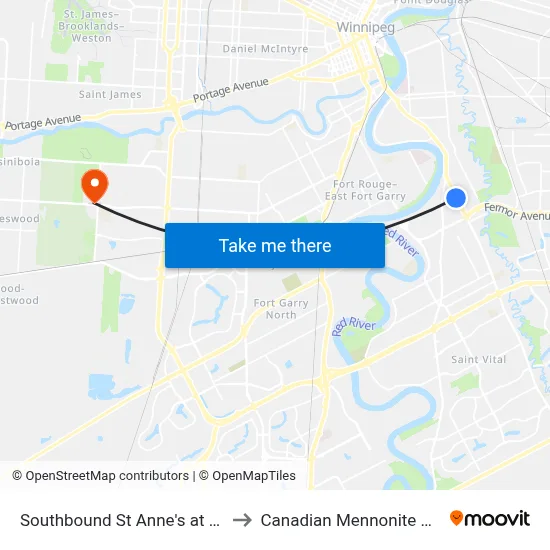 Southbound St Anne's at Sherwood to Canadian Mennonite University map