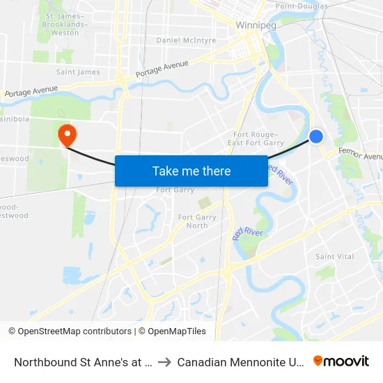 Northbound St Anne's at Imperial to Canadian Mennonite University map