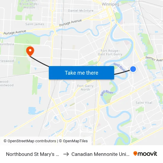 Northbound St Mary's at Hull to Canadian Mennonite University map