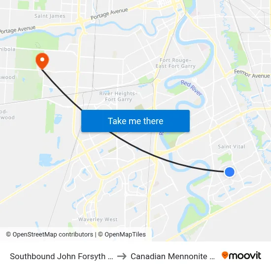 Southbound John Forsyth at Ashford to Canadian Mennonite University map