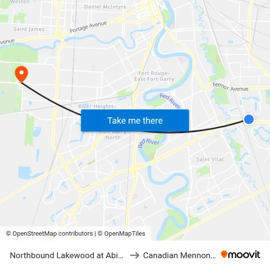 Northbound Lakewood at Abinojii Mikanah North to Canadian Mennonite University map