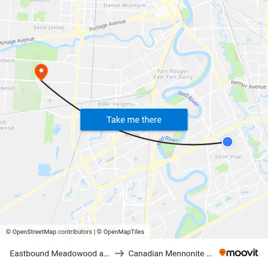 Eastbound Meadowood at Brentford to Canadian Mennonite University map