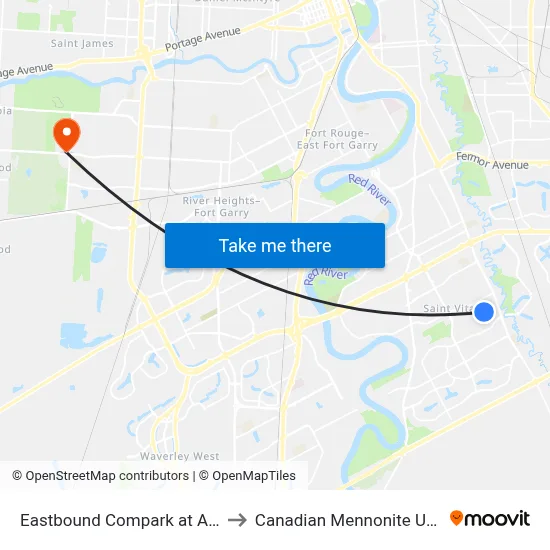 Eastbound Compark at Ashworth to Canadian Mennonite University map