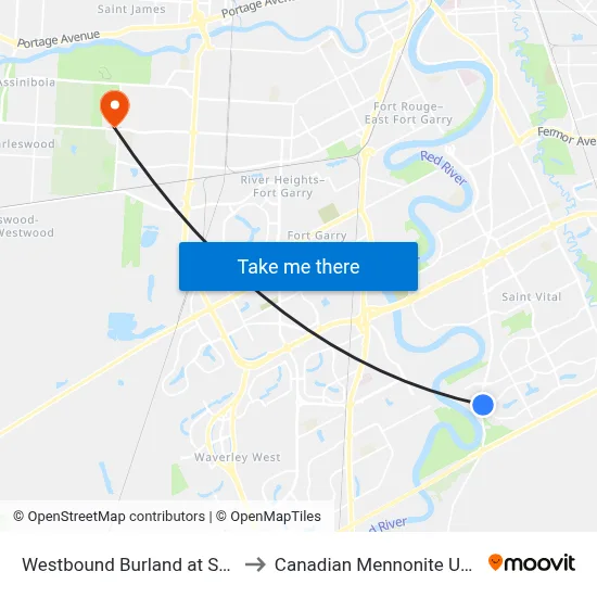 Westbound Burland at St. Mary's to Canadian Mennonite University map