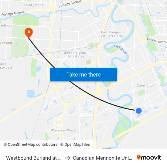 Westbound Burland at Healy to Canadian Mennonite University map
