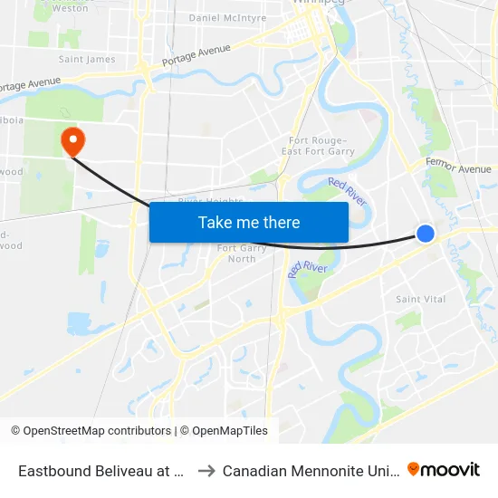 Eastbound Beliveau at Behnke to Canadian Mennonite University map