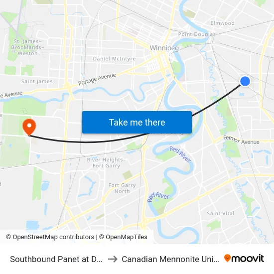 Southbound Panet at Dawson to Canadian Mennonite University map