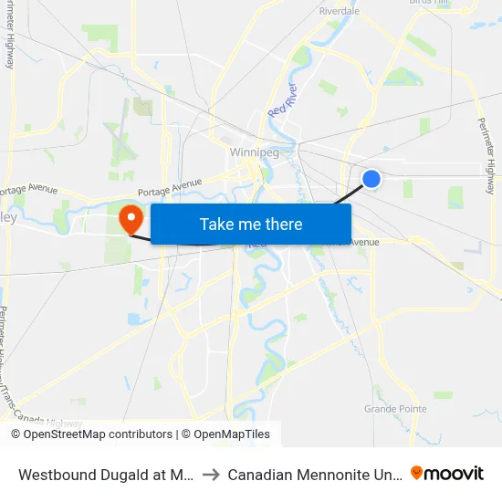 Westbound Dugald at Mazenod to Canadian Mennonite University map