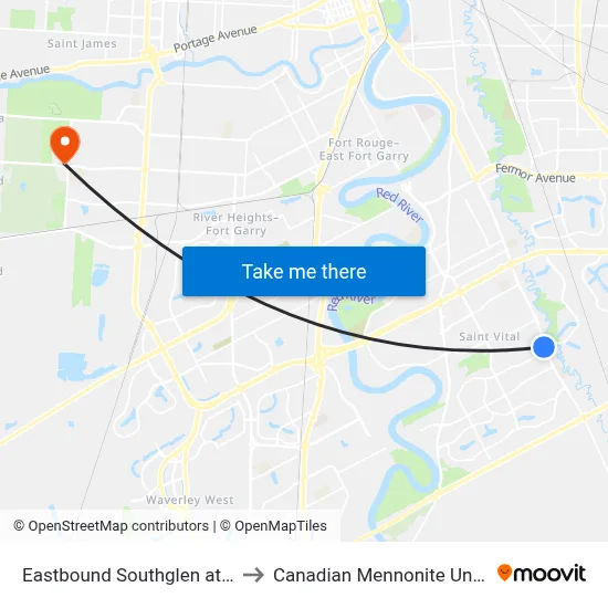 Eastbound Southglen at Sauve to Canadian Mennonite University map