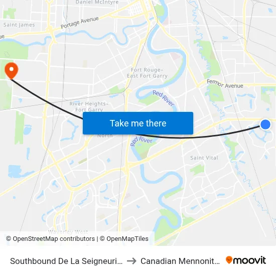 Southbound De La Seigneurie at Desjardins to Canadian Mennonite University map