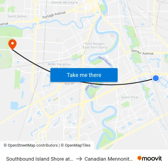 Southbound Island Shore at Charbonneau to Canadian Mennonite University map