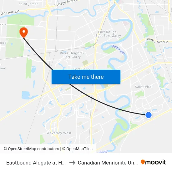 Eastbound Aldgate at Highbury to Canadian Mennonite University map