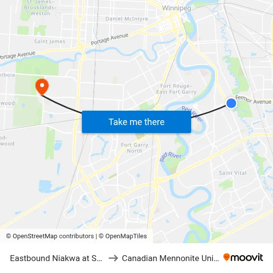Eastbound Niakwa at Seagrim to Canadian Mennonite University map