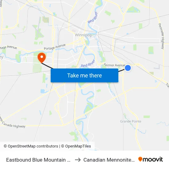 Eastbound Blue Mountain at Royal Park to Canadian Mennonite University map