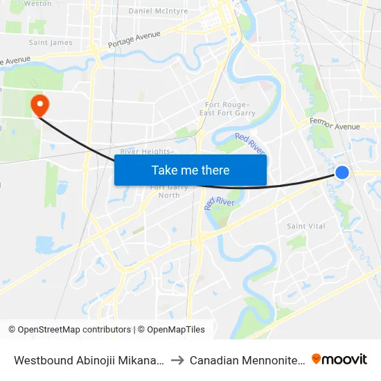 Westbound Abinojii Mikanah at Shorehill to Canadian Mennonite University map