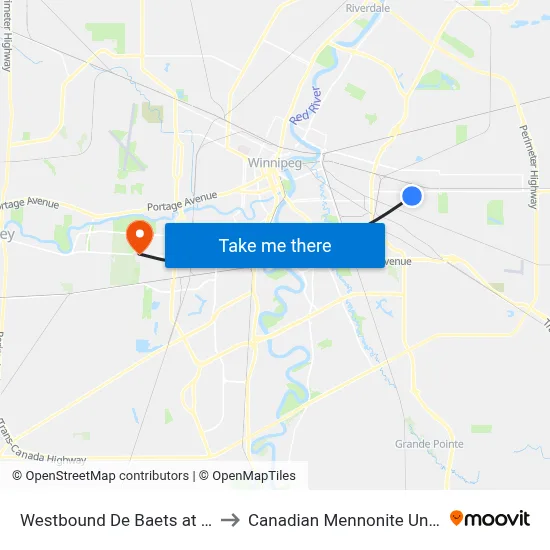 Westbound De Baets at Beghin to Canadian Mennonite University map