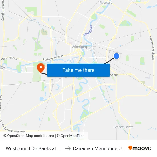 Westbound De Baets at Mazenod to Canadian Mennonite University map