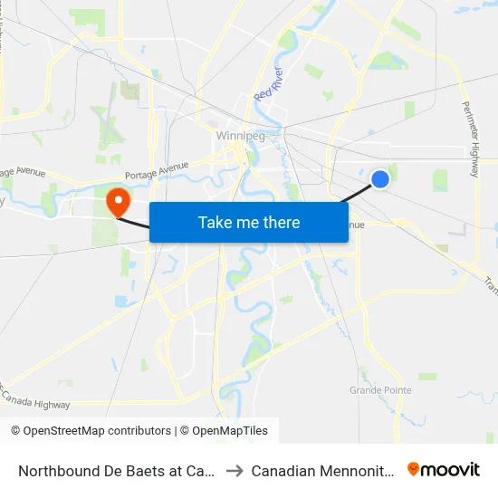 Northbound De Baets at Camiel Sys North to Canadian Mennonite University map