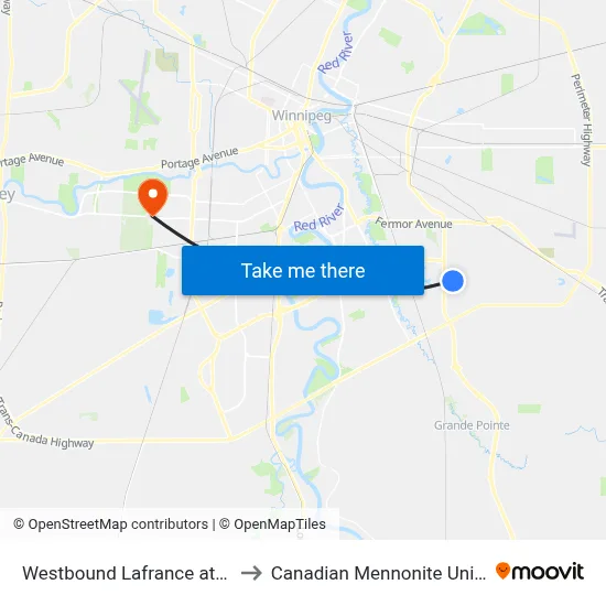 Westbound Lafrance at Proulx to Canadian Mennonite University map