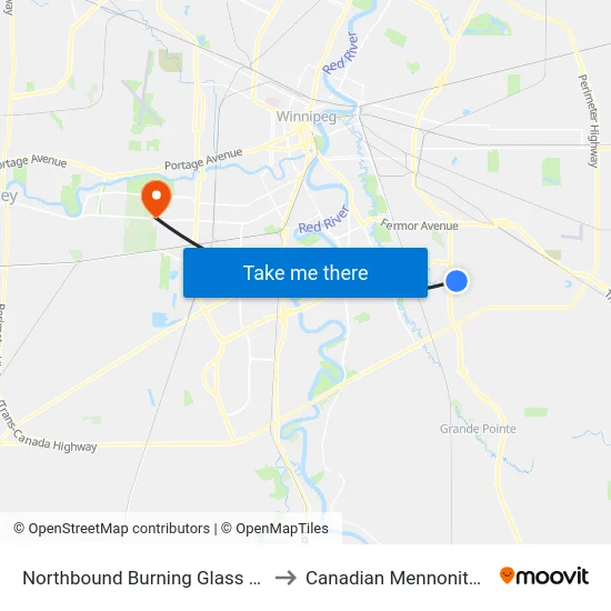 Northbound Burning Glass at Sage Creek to Canadian Mennonite University map