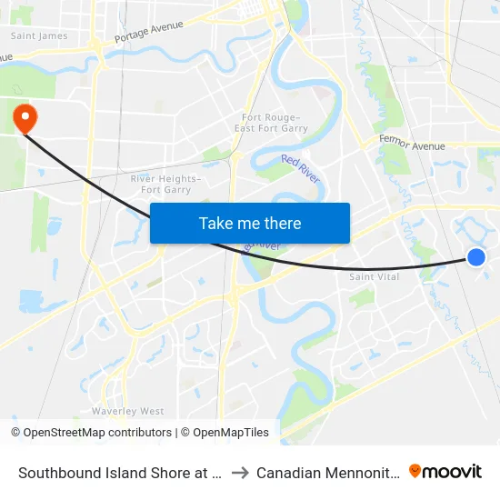Southbound Island Shore at Brian Monkman to Canadian Mennonite University map