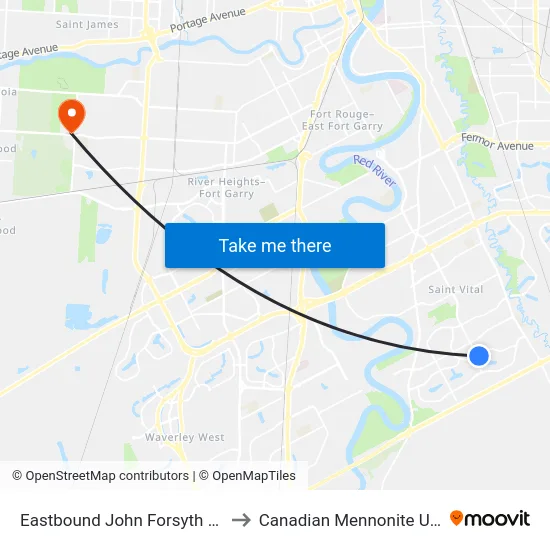 Eastbound John Forsyth at Dakota to Canadian Mennonite University map