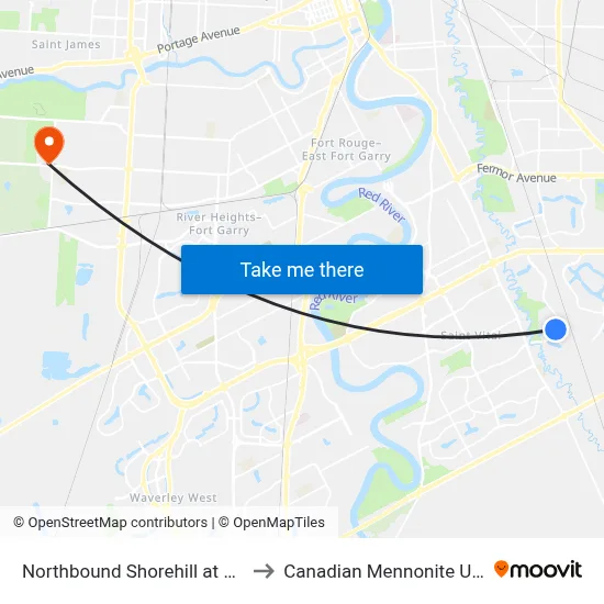 Northbound Shorehill at Yorkwood to Canadian Mennonite University map