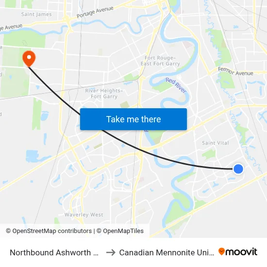 Northbound Ashworth at Julia to Canadian Mennonite University map