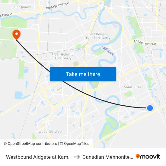 Westbound Aldgate at Kamberwell West to Canadian Mennonite University map