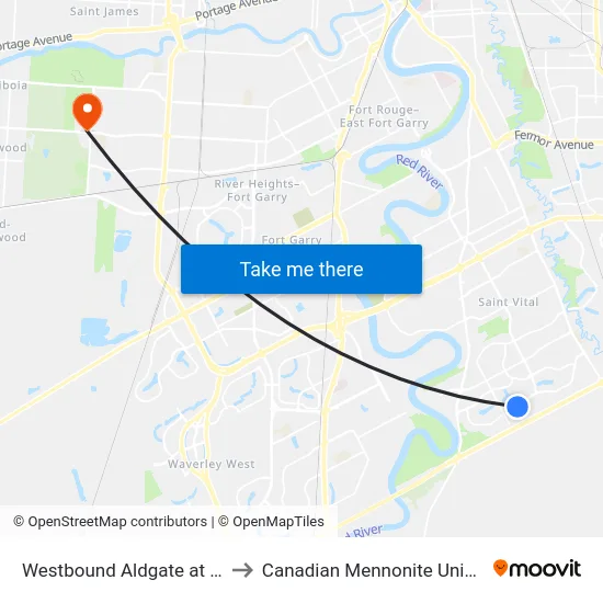 Westbound Aldgate at Nault to Canadian Mennonite University map