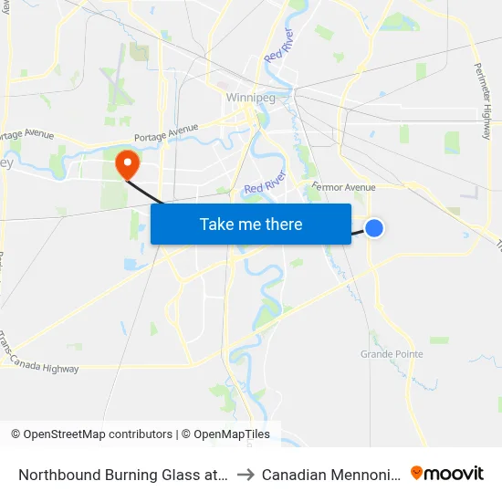 Northbound Burning Glass at Dr. David Friesen to Canadian Mennonite University map