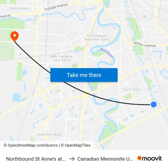 Northbound St Anne's at Aldgate to Canadian Mennonite University map