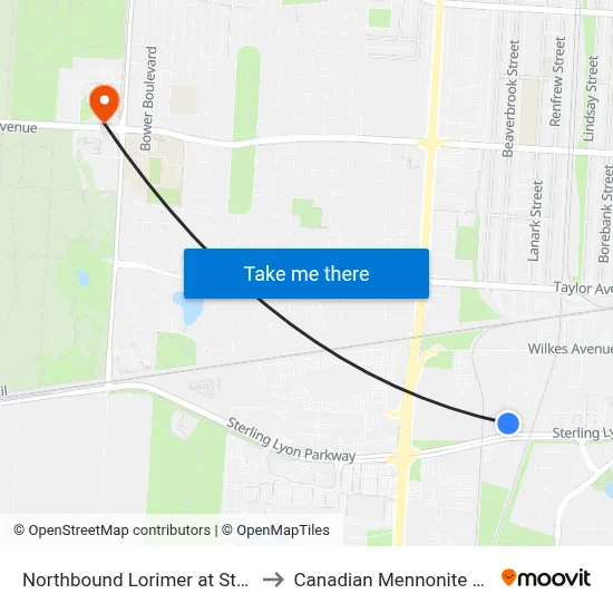 Northbound Lorimer at Sterling Lyon to Canadian Mennonite University map