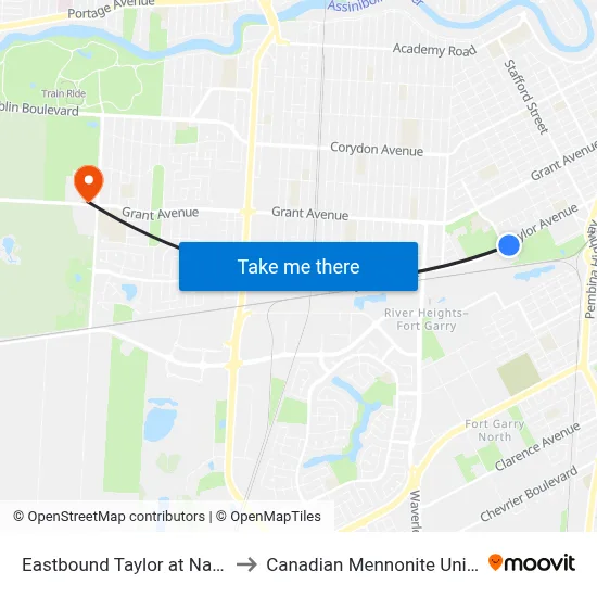 Eastbound Taylor at Nathaniel to Canadian Mennonite University map