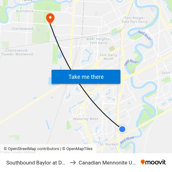 Southbound Baylor at Dalhousie to Canadian Mennonite University map