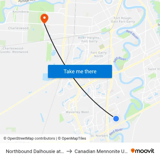 Northbound Dalhousie at Ryerson to Canadian Mennonite University map