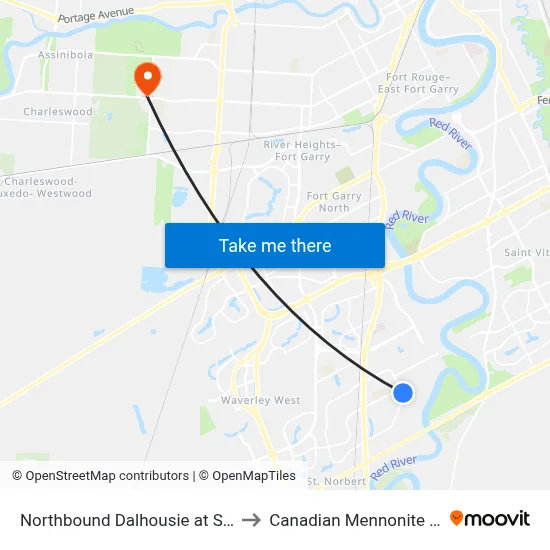 Northbound Dalhousie at St. Dunstan's to Canadian Mennonite University map